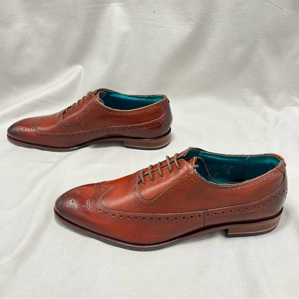 Ted Baker Asonce Leather Longwing Broque Brown Leather Oxford Dress Shoes 13.5